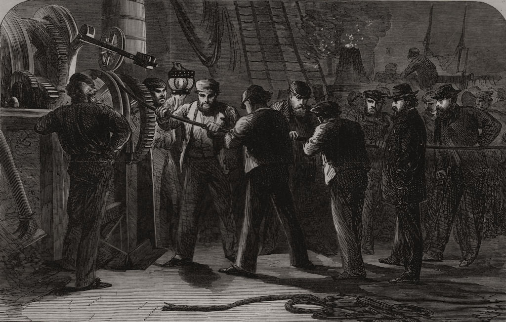 Examining the Atlantic Telegraph Cable, on board the SS Great Eastern 1865